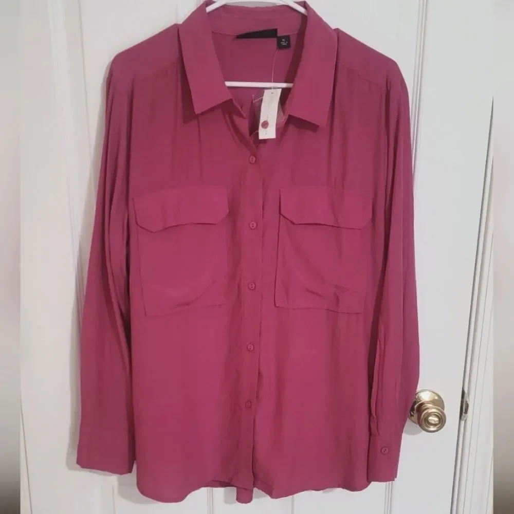 New York & Company Button Front Blouse Size Xl